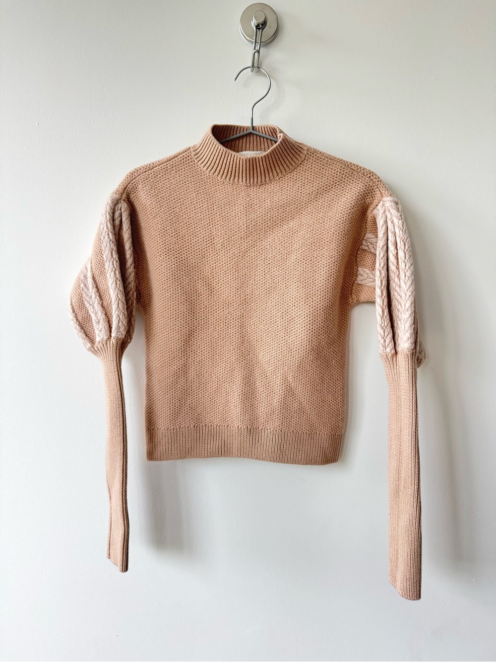 Jonathan Simkhai Puff-Sleeve 100% Wool Sweater in Blush Pink - Size XS